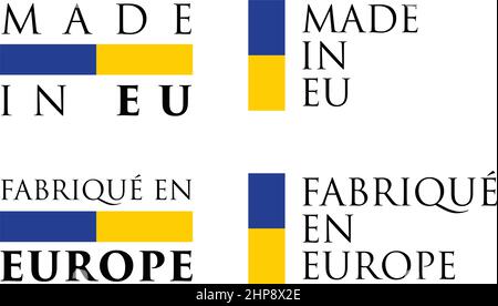 Semplice Made in EU / Fabrique en Europe (traduzione francese) etichetta. Il testo con i colori nazionali disposti orizzontali e verticali. Illustrazione Vettoriale