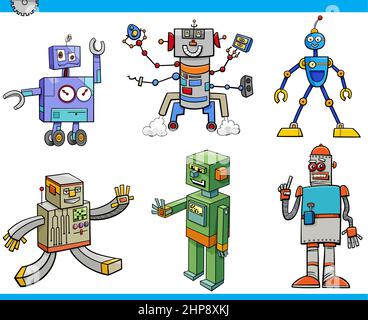 robot divertenti e droids personaggi cartoon set Illustrazione Vettoriale