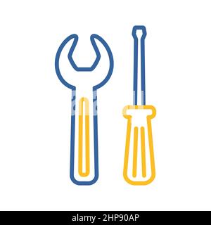 Cacciavite e chiave piatta isolata vettoriale Illustrazione Vettoriale
