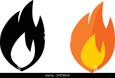 Semplice icona di fiamma. Bianco e nero, versione a colori. Illustrazione Vettoriale