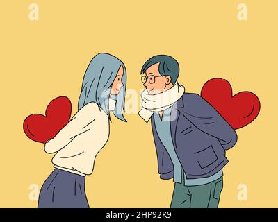 un giovane e una ragazza innamorata di valentine, una sorpresa Illustrazione Vettoriale