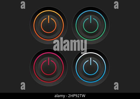 Pulsante di commutazione a quattro colori su sfondo nero Illustrazione Vettoriale