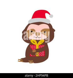 clip art of sloth in costume xmas con disegno cartoon, illustrazione vettoriale Illustrazione Vettoriale