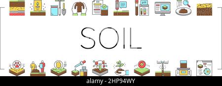 Soil Testing Nature Collection icone Set Vector . Illustrazione Vettoriale