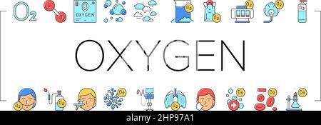 Oxygen O2 Chemical Collection Icons Set Vector . Illustrazione Vettoriale