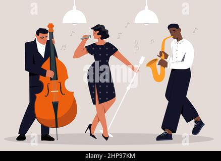 Gruppo che suona jazz Illustrazione Vettoriale