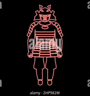 Neon samurai giappone guerriero rosso vettore colore illustrazione immagine stile piatto Illustrazione Vettoriale