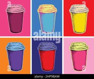 Set Coffee Mug Vector Illustration Pop Art Style Illustrazione Vettoriale