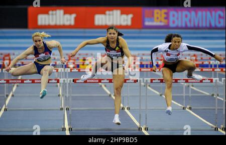 Birmingham, Regno Unito. 19th Feb 2022. Utilita Arena, Birmingham, Febbraio Womens 60m huddles final, Mathilde Heltbech Steenberg (Danimarca), Zoe Sedney (Paesi Bassi), Ditaji Kambundji (Svizzera) durante il Muller Indoor Grand Prix Athletics, Birmingham, Febbraio 2022 Karl W Newton/Sports Press Photo Credit: SPP Sport Press Photo. /Alamy Live News Foto Stock