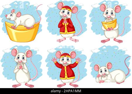 Set di zodiaco di ratto con illustrazione di costume cinese Illustrazione Vettoriale