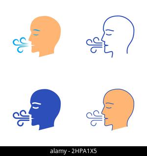 Icona di respirazione profonda impostata in stile piatto e lineare. Simbolo di respirazione. Illustrazione vettoriale. Illustrazione Vettoriale