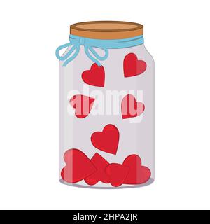 Cuori rossi in un vaso di vetro. Date e condividete il vostro amore, la vostra speranza e il vostro sostegno con le persone. Illustrazione vettoriale. Illustrazione Vettoriale