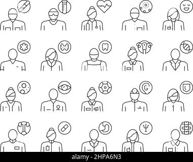 Medical Specialty Collection Icons Set Black Vector . Illustrazione Vettoriale