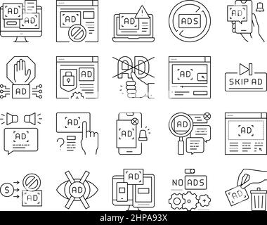 No Ads Advertise Free Collection Icons Set Vector . Illustrazione Vettoriale