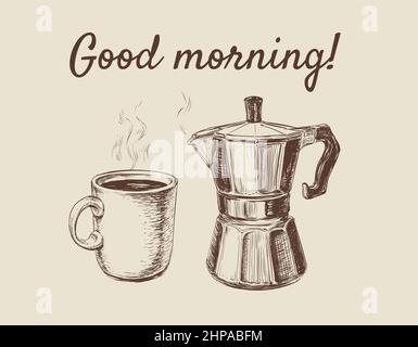 Tazza di caffè Macchina da caffè disegno a mano Vector Illustration Illustrazione Vettoriale