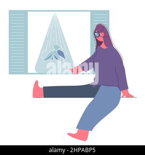 Metaverse Digital Virtual Reality Technology di una donna con occhiali Illustrazione Vettoriale