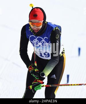 Zhangjiakou, Cina. 20th Feb 2022. Olimpiadi, sci nordico/di fondo, 30 km di partenza di massa freestyle, donne, al National Cross-Country Sci Center, Pia Funk della Germania finisce. Credit: Daniel Karmann/dpa/Alamy Live News Foto Stock