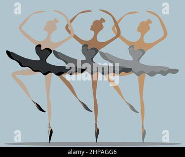 tre belle ballerine. Tre gentili Signore in un tutu sono eleganti e graziose nel volo della danza. La bellezza del balletto Illustrazione Vettoriale