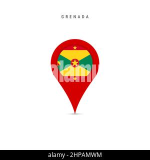 Marcatore mappa a goccia con bandiera di Grenada. Flag Grenadian inserito nel pin della mappa di posizione. Illustrazione vettoriale piatta isolata su sfondo bianco. Illustrazione Vettoriale