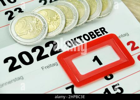 Tedesco salario minimo 12,00 Euro con calendario 2022 Sabato 1 ottobre e Giovedi Venerdì Foto Stock