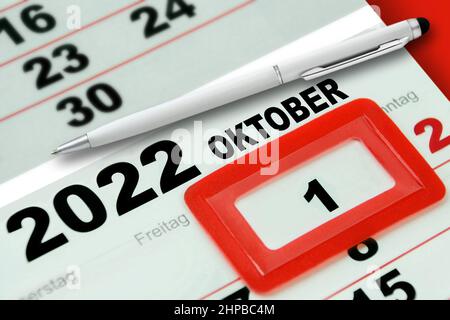 Calendario tedesco 2022 Sabato 1 ottobre e Giovedi Venerdì Foto Stock