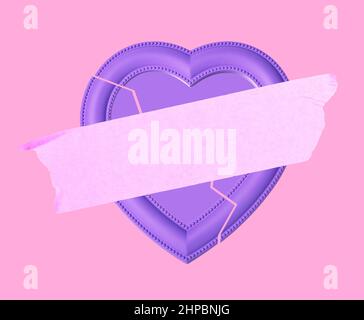 Cuore rotto sigillato con nastro su sfondo rosa. Divorzio, rinnovamento delle relazioni, concetto di perdono. Foto di alta qualità Foto Stock