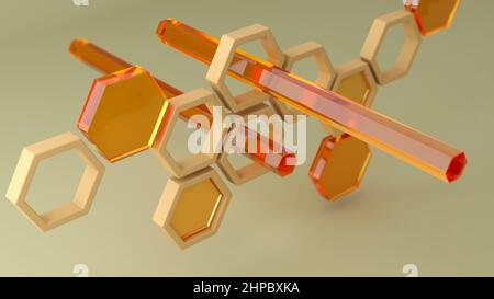 Sfondo a forma esagonale a nido d'ape astratto, illustrazione 3D Foto Stock