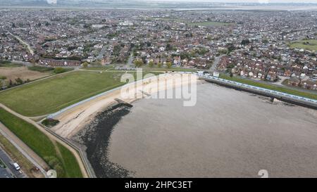 Thorney Bay Beach Canvey isola Essex Regno Unito drone vista aerea Foto Stock