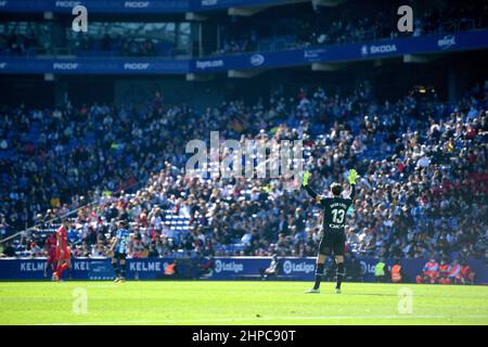 Barcelona,Spain.20 February,2022. Diego Lopez (13) di RCD Espanyol durante la partita spagnola la Liga tra RCD Espanyol e Sevilla FC al RCDE Stadium. Foto Stock