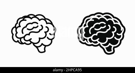 Set di icone Brain Black. Illustrazione del ritaglio vettoriale. Per sito Web o app mobile. Illustrazione Vettoriale
