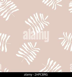 Modello senza cuciture con rametti a balestra. Sfondo botanico astratto di colore rosa pastello e beige. Design scandinavo in stile minimalista. Illustrazione Vettoriale