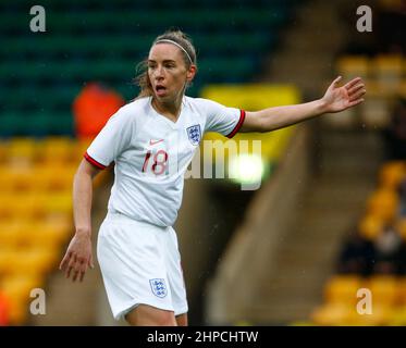 Norwich, Regno Unito. 20th Feb 2022. NORWICH, Regno Unito, FEBBRAIO 20: Jordan Nobbs (Arsenal) of England Donne durante la Coppa Arnold Clark tra Inghilterra Donne e Spagna a Carrow Road, Norwich il 20th Febbraio 2022 Credit: Action Foto Sport/Alamy Live News Foto Stock