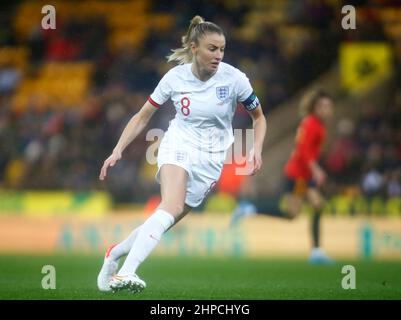 Norwich, Regno Unito. 20th Feb 2022. NORWICH, Regno Unito, FEBBRAIO 20: Leah Williamson (Arsenal) of England Donne durante la Coppa Arnold Clark tra Inghilterra Donne e Spagna a Carrow Road, Norwich il 20th febbraio 2022 credito: Azione Foto Sport / Alamy Live News Foto Stock