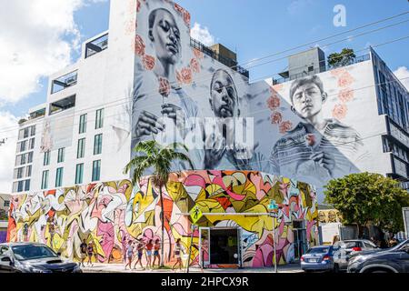 Miami, Florida, Wynwood Art District, edificio con murales Foto Stock