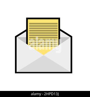 Aprire la busta con il documento. Icona semplice su sfondo bianco. Il concetto di corrispondenza, messaggi, e-mail Illustrazione Vettoriale