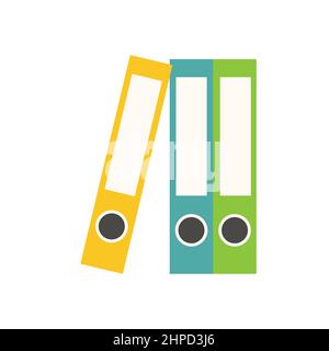 Leganti colorati isolati su sfondo bianco. Concetto di fornitura per ufficio. Gestione di documenti e cartelle vettoriali, organizzazione dello spazio ufficio. Cancelleria Illustrazione Vettoriale
