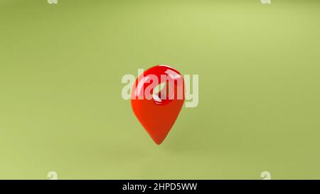 Icona a forma di spillo rossa sulla mappa di posizione su sfondo verde, illustrazione 3D Foto Stock