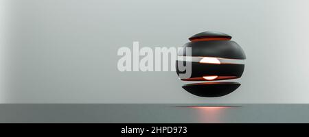 cubo di superficie rosso scuro brillante ad alta tec su sfondo sfocato 3d illustrazione di rendering Foto Stock