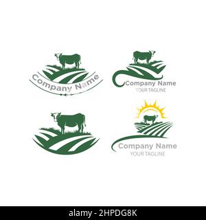 Imposta il logo Farm Animal Inspiration. Design piatto. Concetto di illustrazione vettoriale.EPS 10 Illustrazione Vettoriale