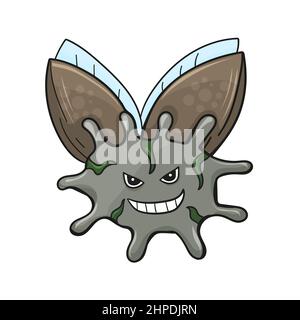 Arrabbiato sorridente mostro fumetto volante in colori grigi. Vettore isolato su bianco. Illustrazione Vettoriale