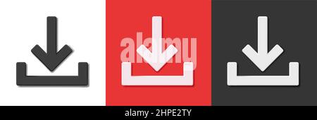 Set di pulsanti icona di download in albero colori diversi freccia rivolta verso il basso, elemento di volume 3D Illustrazione Vettoriale