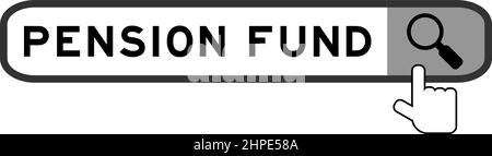 Banner di ricerca in fondo pensione parola con icona lente di ingrandimento a mano su sfondo bianco Illustrazione Vettoriale