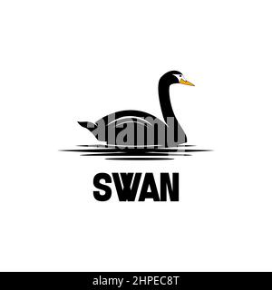 Icona del logo Swan in acqua calma, illustrazione vettoriale del design Illustrazione Vettoriale