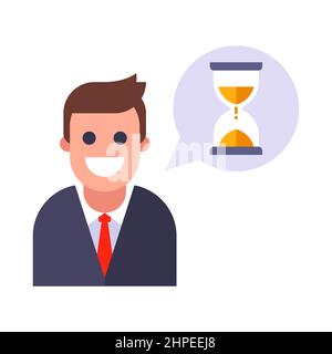 il responsabile contrassegna l'ora sulla clessidra. illustrazione vettoriale piatta. Illustrazione Vettoriale