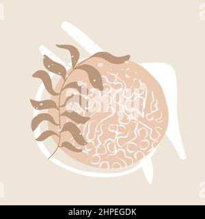 Floreale minimo forme astratte sfondo decorativo. Linea disegnata a mano fiore selvatico e forme astratte di blob, pianta Illustrazione Vettoriale
