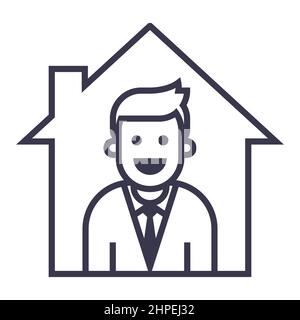 icona di una persona che lavora da casa in quarantena. illustrazione vettoriale piatta. Illustrazione Vettoriale