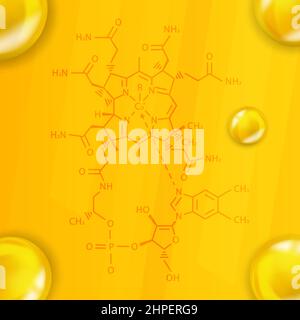 Vitamina B12 formula chimica. Vitamina B12 struttura molecolare chimica realistica Illustrazione Vettoriale