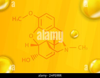 Formula chimica della codeina. Codeina 3D struttura molecolare chimica realistica Illustrazione Vettoriale