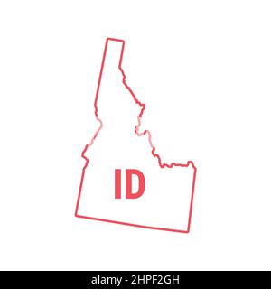 Idaho Stati Uniti mappa contorno rosso confine. Illustrazione vettoriale isolata su bianco. Abbreviazione di stato di due lettere. Tratto modificabile. Regolare lo spessore della linea. Illustrazione Vettoriale
