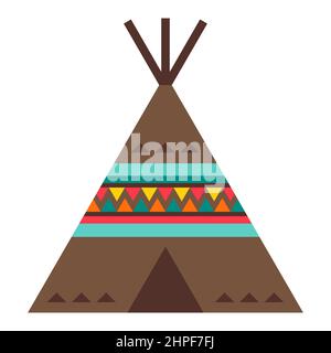 Illustrazione degli indiani americani wigwam. Immagine etnica in stile nativo. Illustrazione Vettoriale